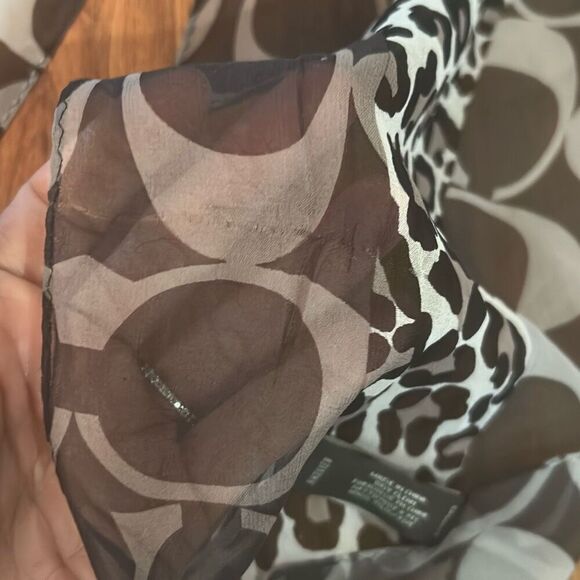 Coach 100% silk leopard logo scarf black gray - Picture 4 of 5